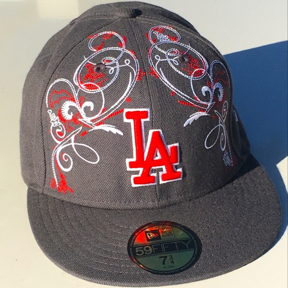 New Era Other - New Era LA Dodgers MLB Fitted Cap / Hat Size 7 3/4 Charcoal Gray Red & White